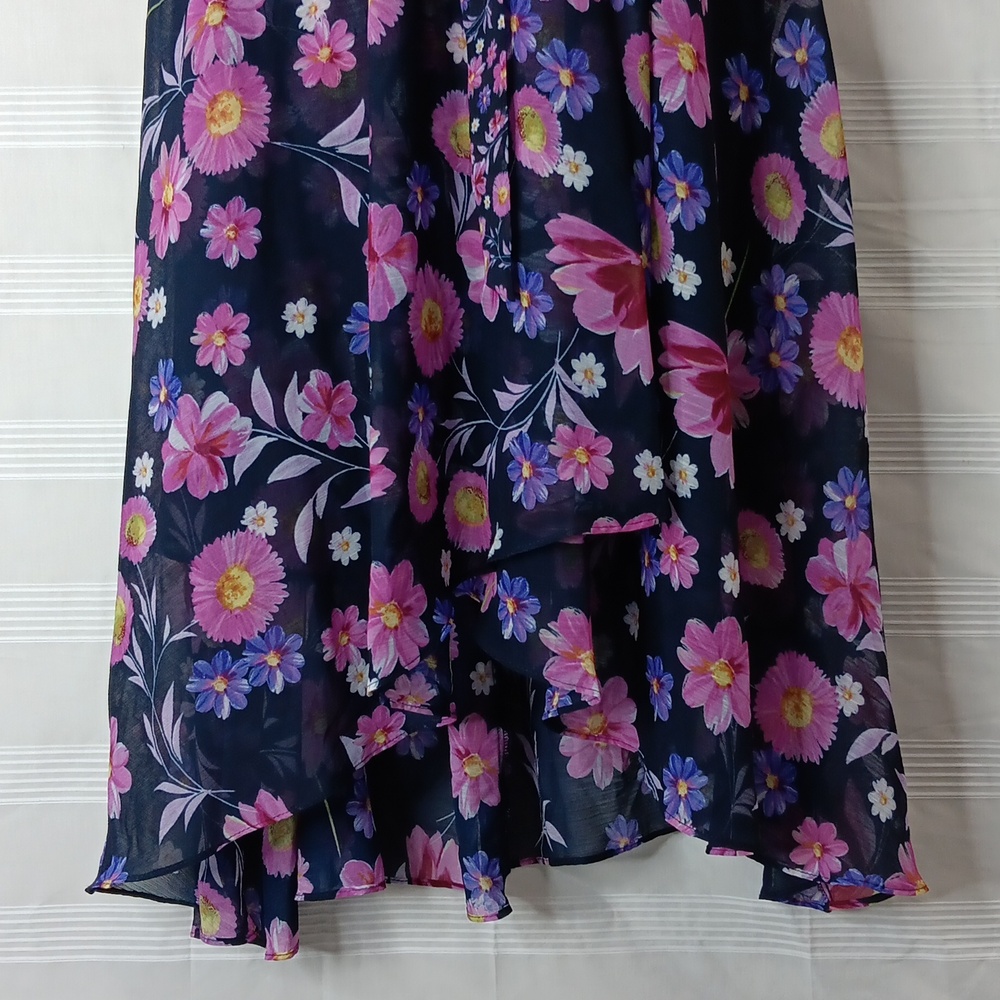 Dkny Navy Floral Sleeveless Asymmetrical Midi Dress - Picture 5 of 15